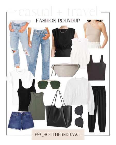 Casual outfit ideas - travel outfit inspo - comfy outfits - cute and comfy outfit ideas - summer outfits - weekend outfit ideas -  sunglasses - tanks - blue jeans - matching sets - fanny packs 

#LTKunder100 #LTKFind #LTKstyletip