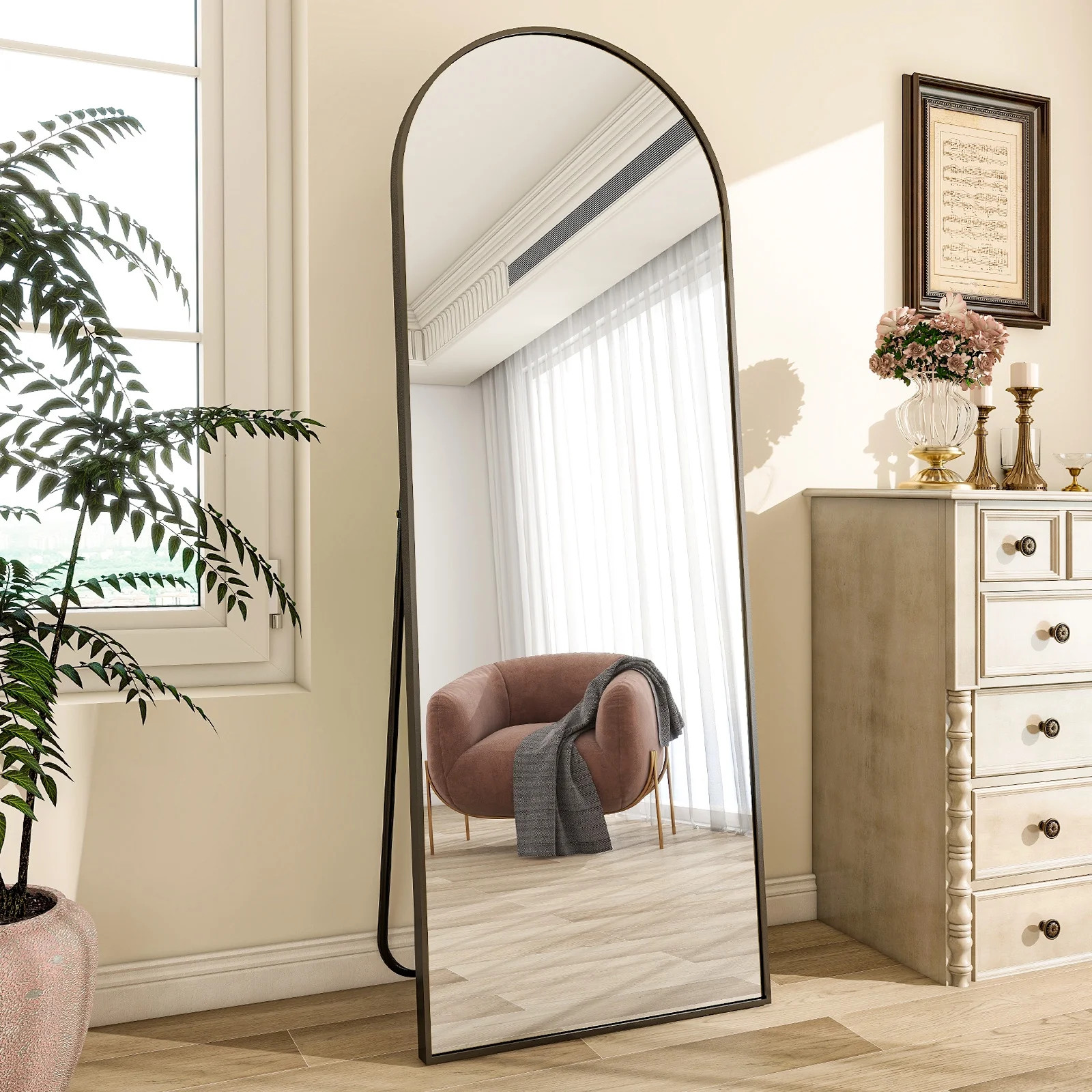 BEAUTYPEAK Arched Full Length Floor Mirror 64"x21.1" Full Body Standing Mirror,Black - Walmart.co... | Walmart (US)