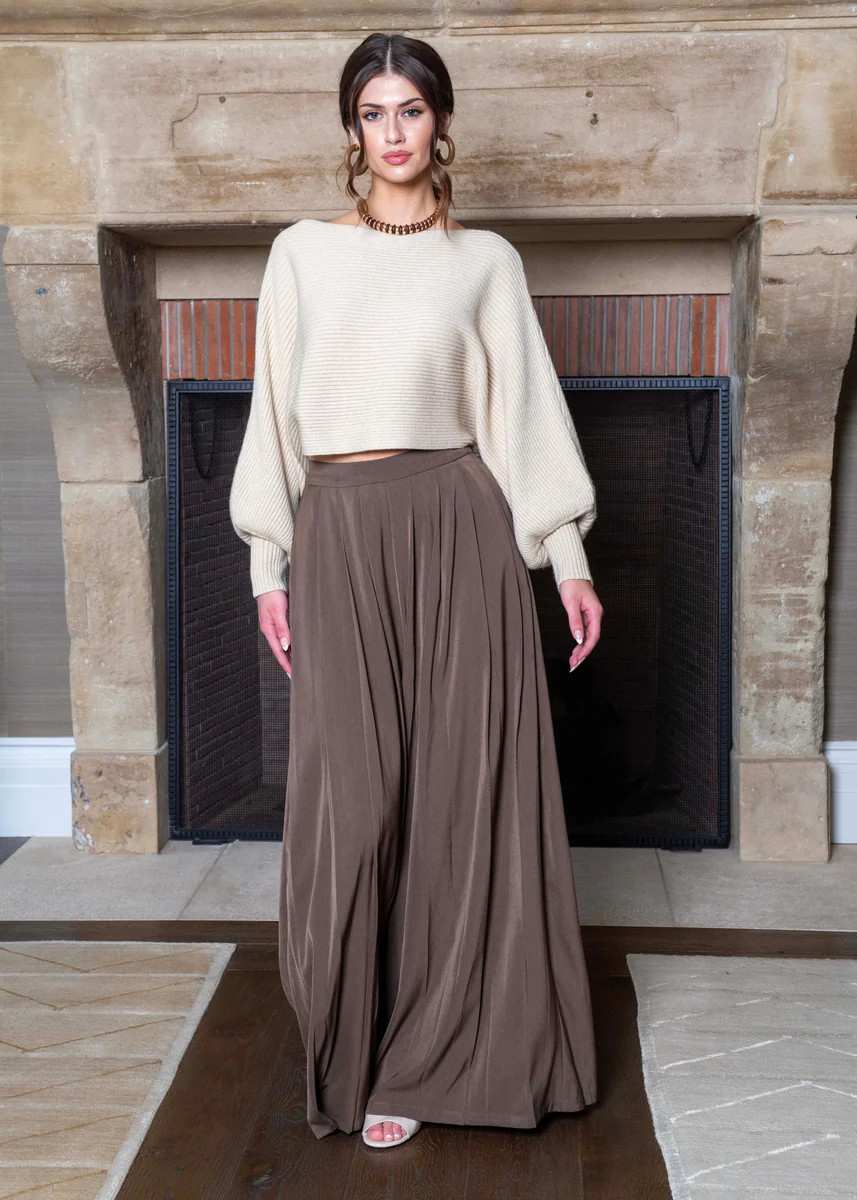 Janette Wide Leg Pleated Pants - Chocolate Brown | Benaar La