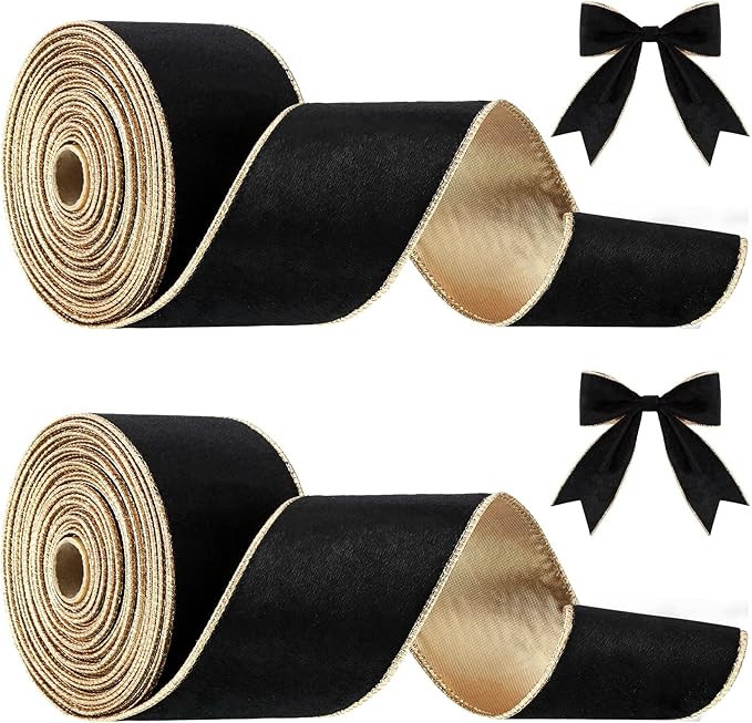 Lyrow 2 Rolls Christmas Velvet Ribbon 2.5 Inches Christmas Velvet Satin Ribbon Vintage Wide Wired... | Amazon (US)