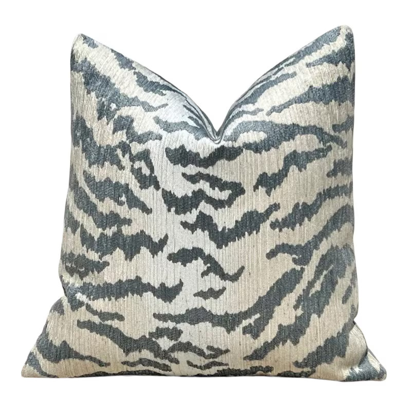 Thibaut Aja Woven Pillow Cover in Mineral Blue. Designer Tiger Stripes Accent Cushion, Beige Gray... | Etsy (US)