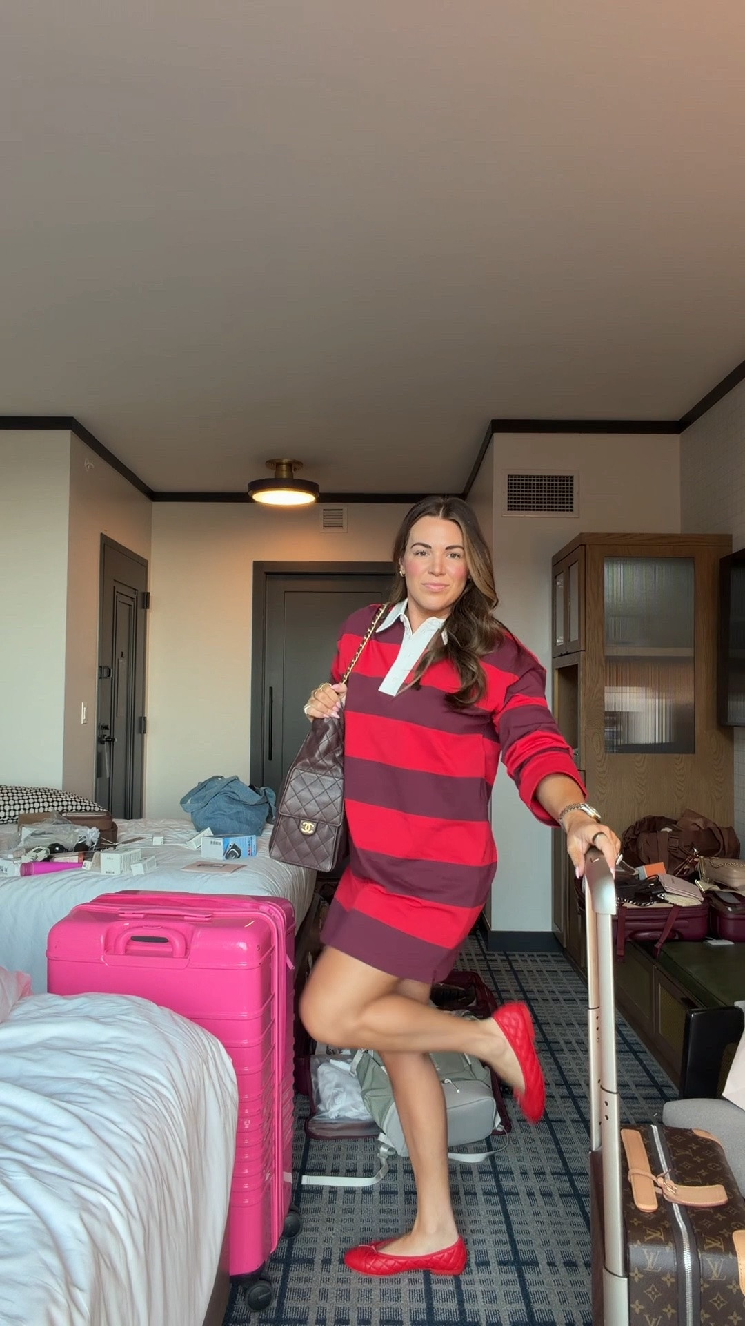 curvy midsize rugby dress look! loveeee the red and burgundy stripes! in the size large ❤️ what i wore to the airport!

#LTKCon #LTKSeasonal #LTKMidsize