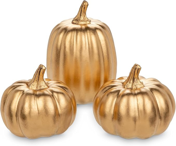 Oairse Artificial Mini Foam Pumpkins Fall Decor - 3 PCS Faux Fabric Foam Gold Pumpkins DIY Decora... | Amazon (US)