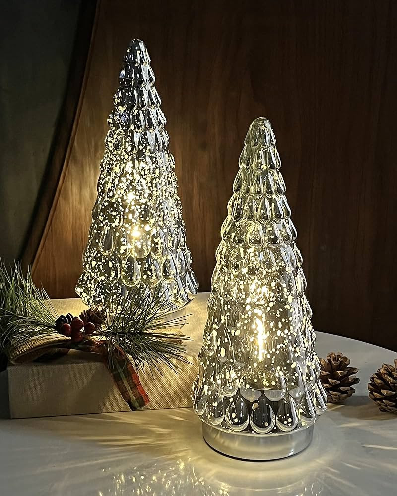 SHMILMH Silver Mercury Glass Christmas Tree, Small Tabletop Christmas Tree with Light, Battery Op... | Amazon (US)