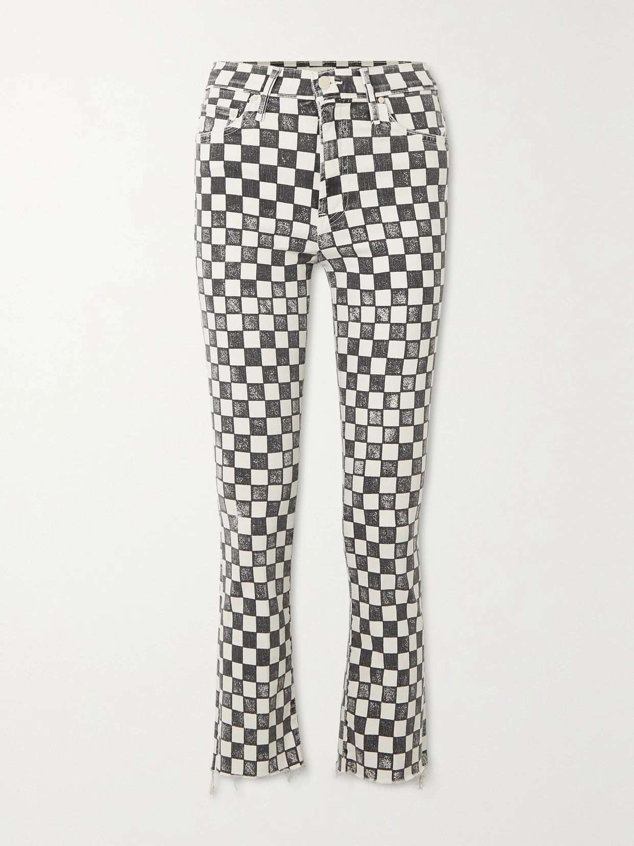 Mother - The Insider Ankle Fray Checked High-rise Flared Jeans - White | NET-A-PORTER (US)