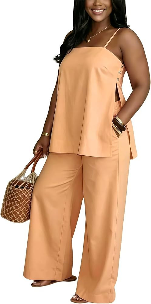 2 Piece Sets for Women Summer Outfits Sleeveless Tops and Wide Leg Pants Sets Sexy Jumpsuits Club... | Amazon (US)