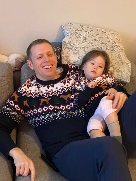 Matching daddy-and-me Christmas sweaters! My toddler loves pointing to the dogs on the sweeter. Soft and a great price. I’ve linked to both Canadian and US sites. #familymatching 

#LTKfamily #LTKHoliday
