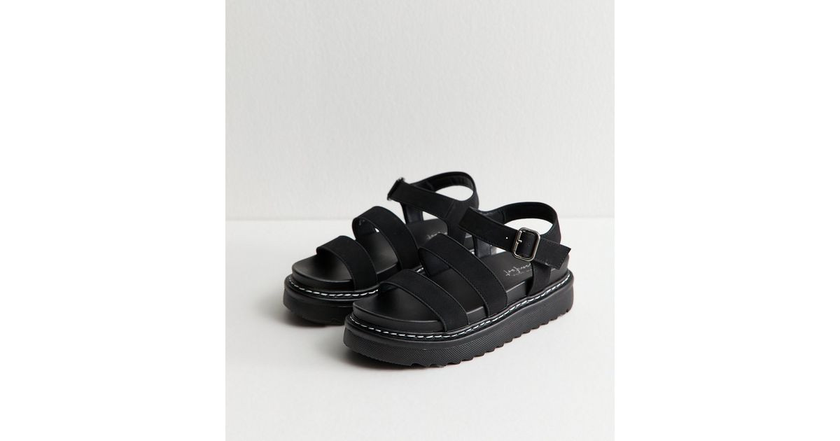 Black Faux Suede Flatform Sandals | New Look | New Look (UK)