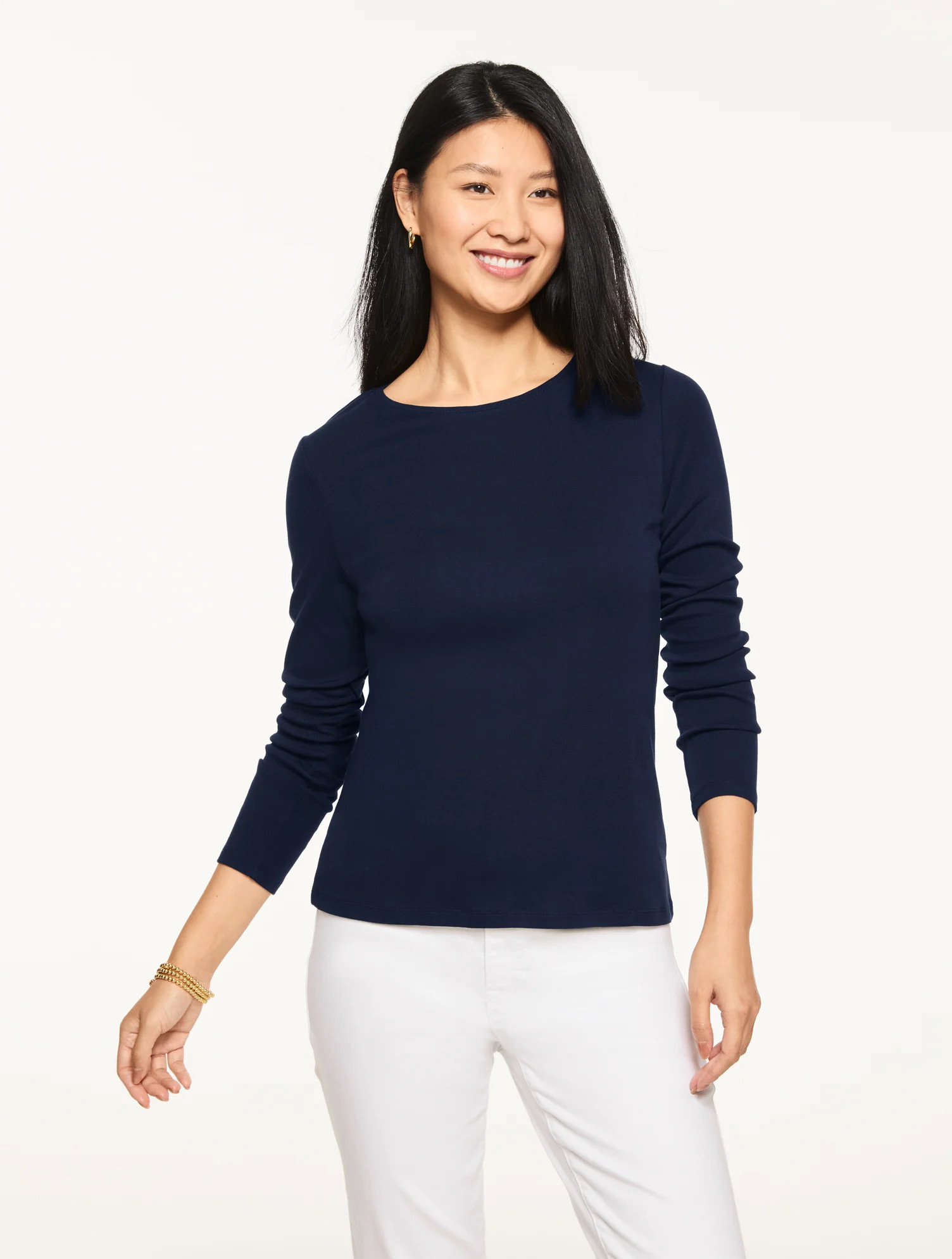 Long Sleeve Crewneck T-Shirt - White - Large Talbots | Talbots