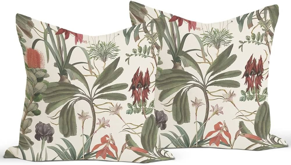 Vintage Wild Botanical Jungle Flowers Plants Reversible Throw Pillow Covers Decorate Home Living ... | Amazon (US)