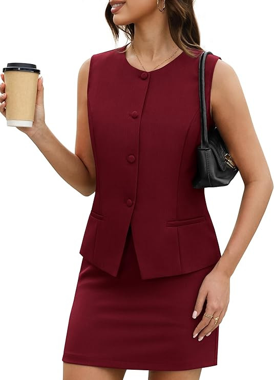 Casly Lamiit Womens Two Piece Blazer Outfits Summer Skirt Set Button Down Vest Short Skort Crew N... | Amazon (US)