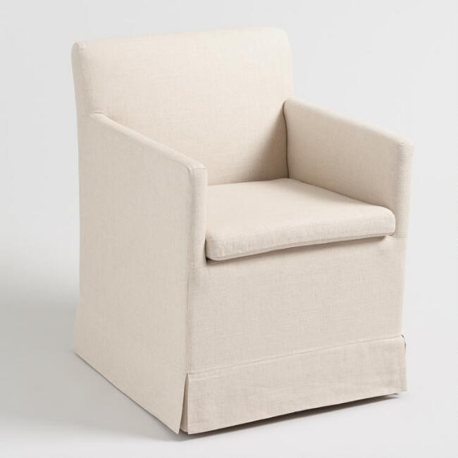 Linen Elena Upholstered Rolling Armchair | World Market