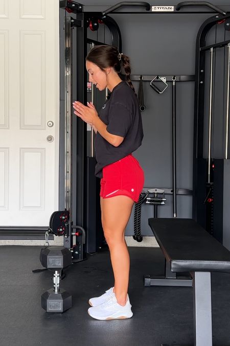 🖤❤️ top: linking a similar shirt from the men’s section | shorts: 2 (in between sizes, size up!) | shoes: sized down a 1/2 size 

#LTKfitness #LTKFind