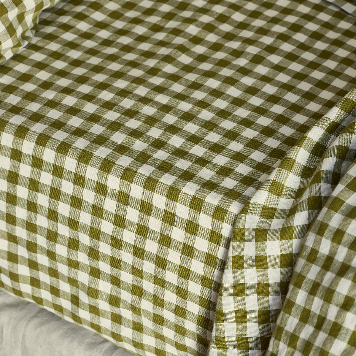 Botanical Green Gingham Linen Blend Fitted Sheet | Piglet