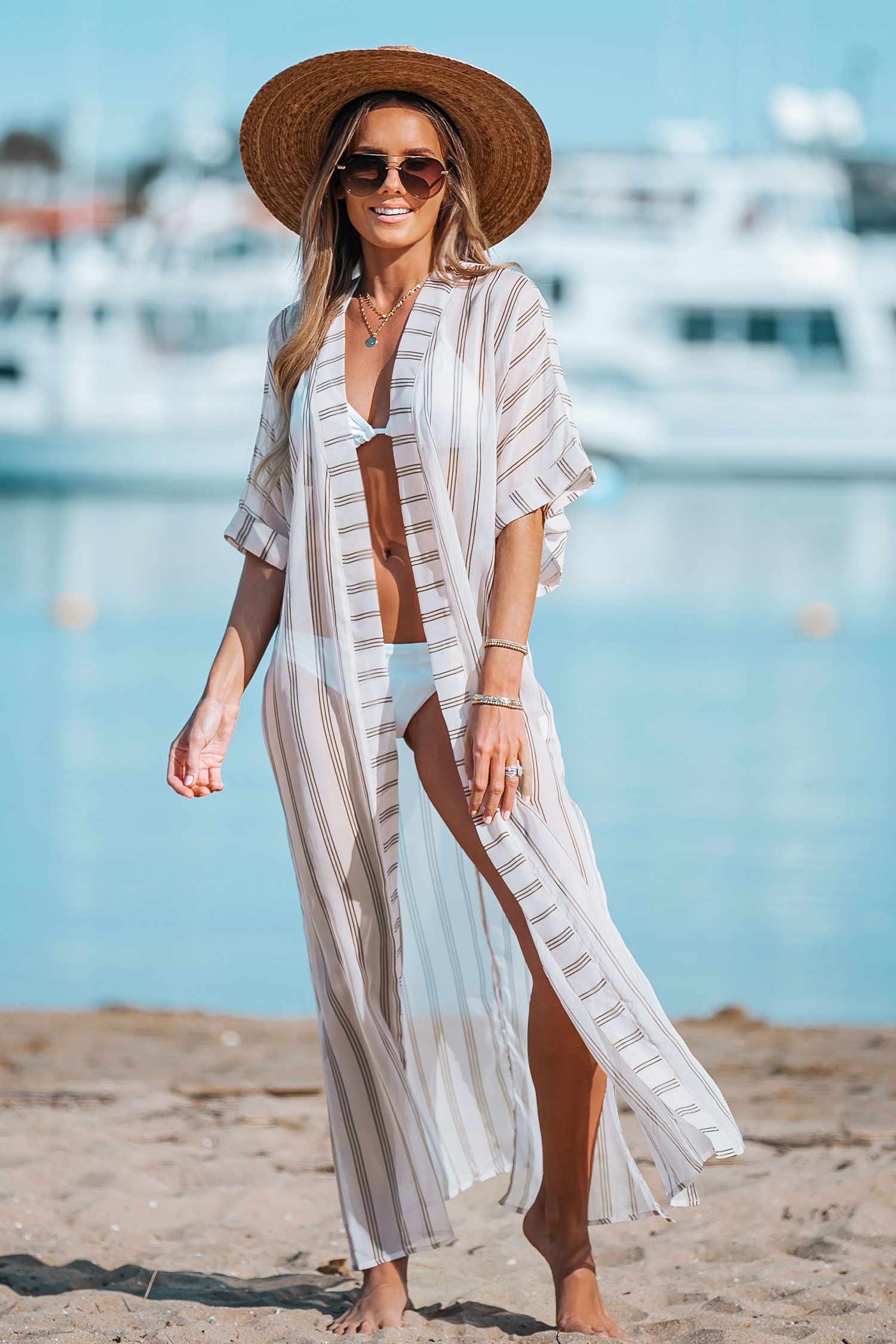 Striped Open-Front Cover-Up Duster Kimono | Cupshe US