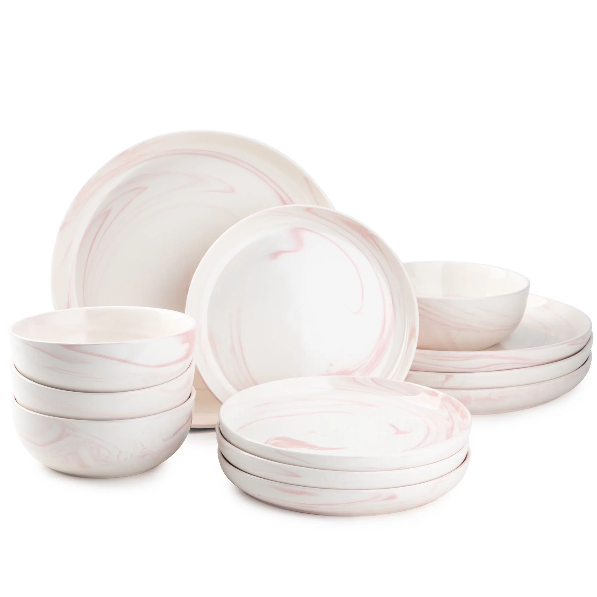 Thyme & Table Dinnerware Pink Marble Stoneware, 12 Piece Set | Walmart (US)