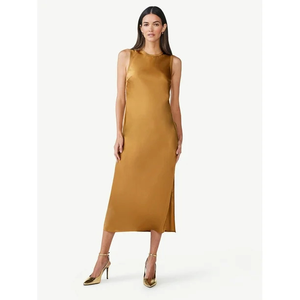 Scoop Women's Sleeveless Satin Midi Tank Dress, Sizes XS-XXL - Walmart.com | Walmart (US)