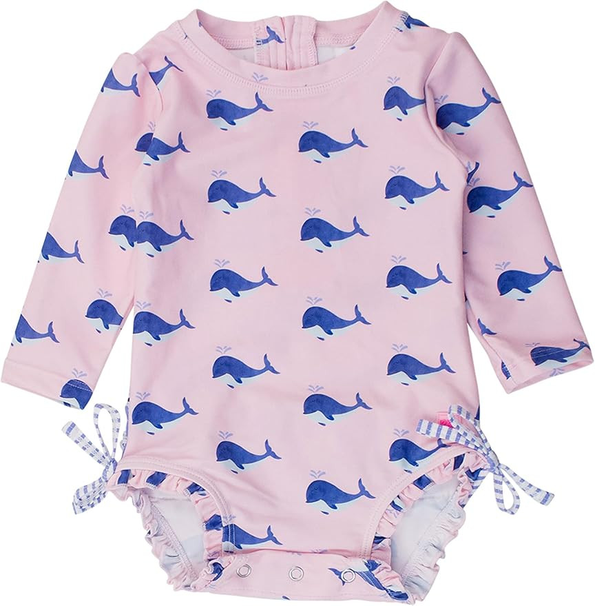 RuffleButts Baby Girls UPF 50+ Sun Protection Floral Printed Long Sleeve One Piece Rash Guard Swi... | Amazon (US)