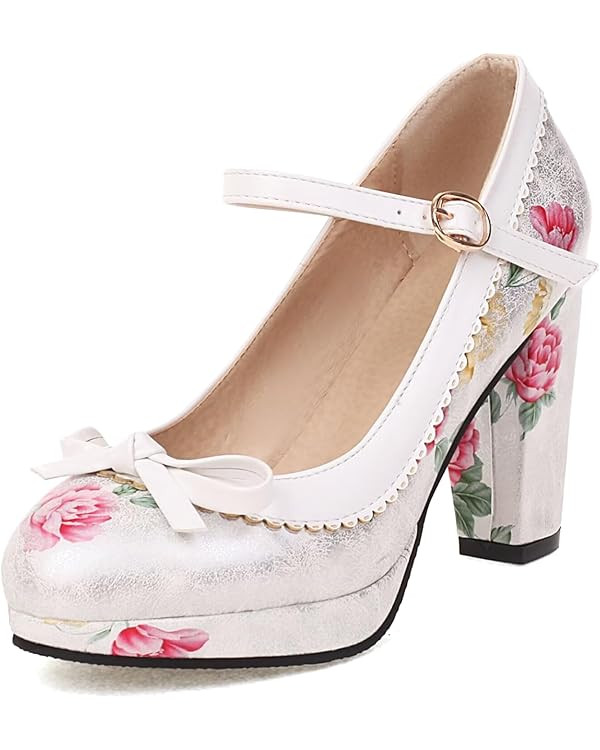 Mary Jane Heels for Women Bow Lolita Platform High Heels Kawaii Shoes Dress Round Toe Pumps | Amazon (US)