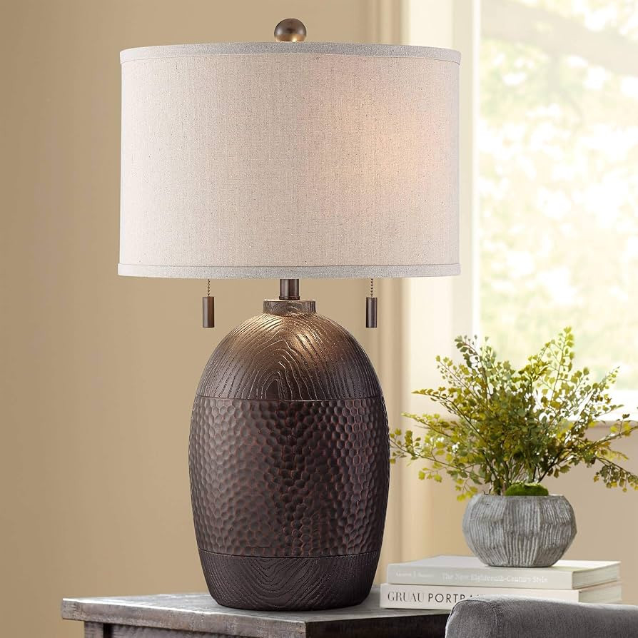 Franklin Iron Works Byron Rustic Farmhouse Industrial Table Lamp 27.5" Tall Hammered Textured Bro... | Amazon (US)