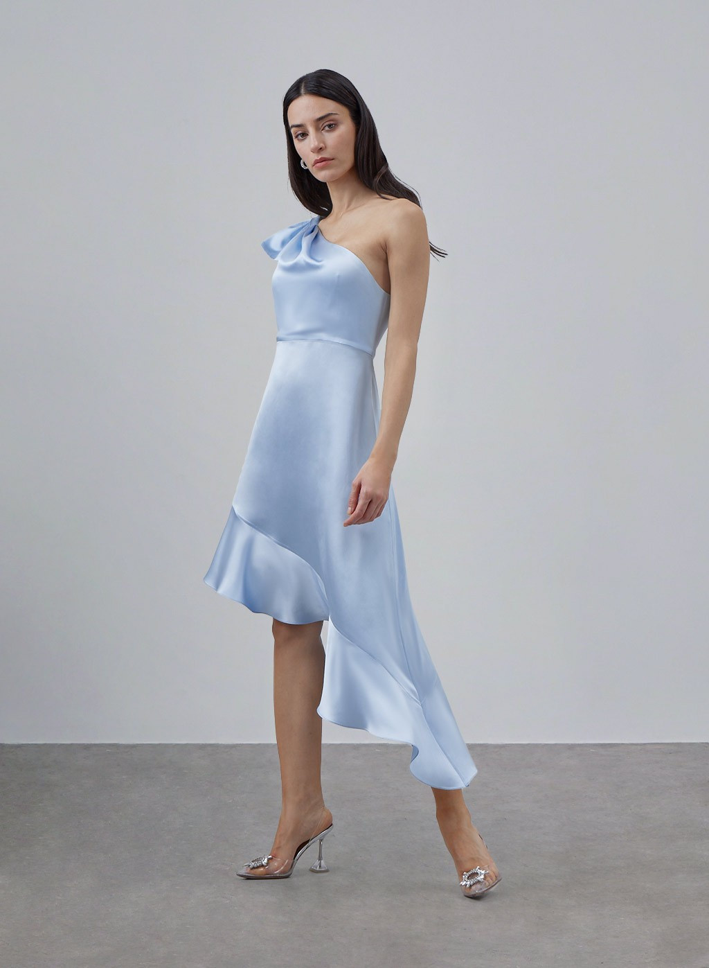 Diagonal Peplum Hem Silk Slip Dress | Silk Maison