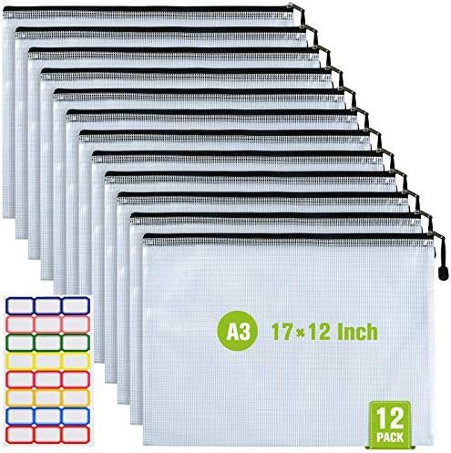 12PCS Mesh Zipper Pouch, Waterproof Tear-Resistant Document File Folders, A3 Size Zipper Documents P | Amazon (US)