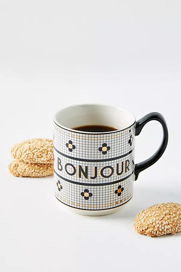Bistro Tile Bonjour Mug By Anthropologie in Black Size MUG/CUP | Anthropologie (US)