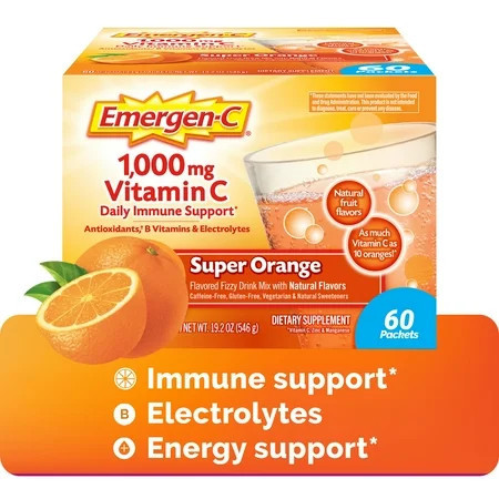 Emergen-C 1000Mg Vitamin C Powder for Immune Support Super Orange - 60 ct | Walmart (US)