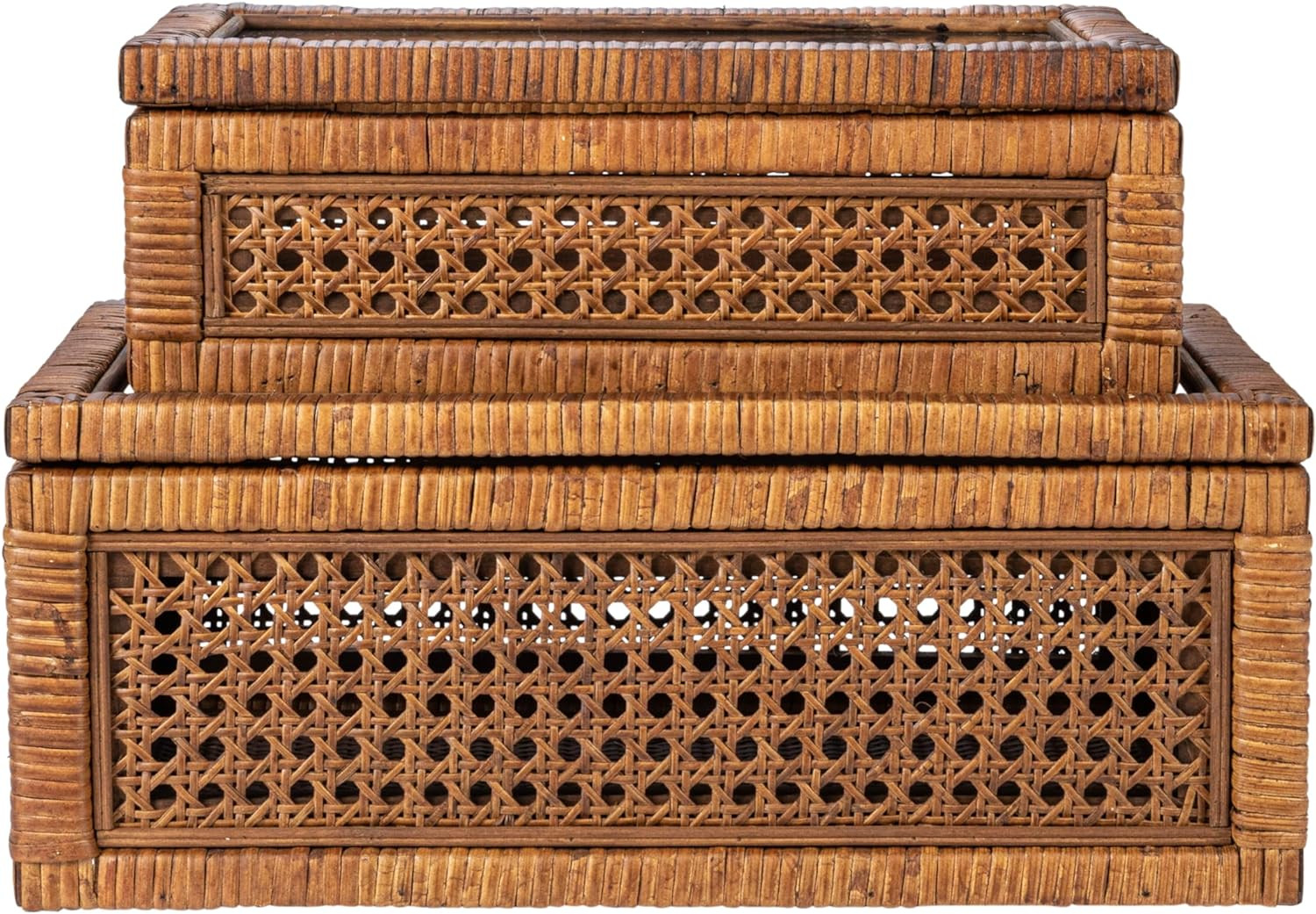 Creative Co-Op Modern Decorative Rectangle Woven Rattan and Wood Display Boxes with Glass Top, Se... | Amazon (US)