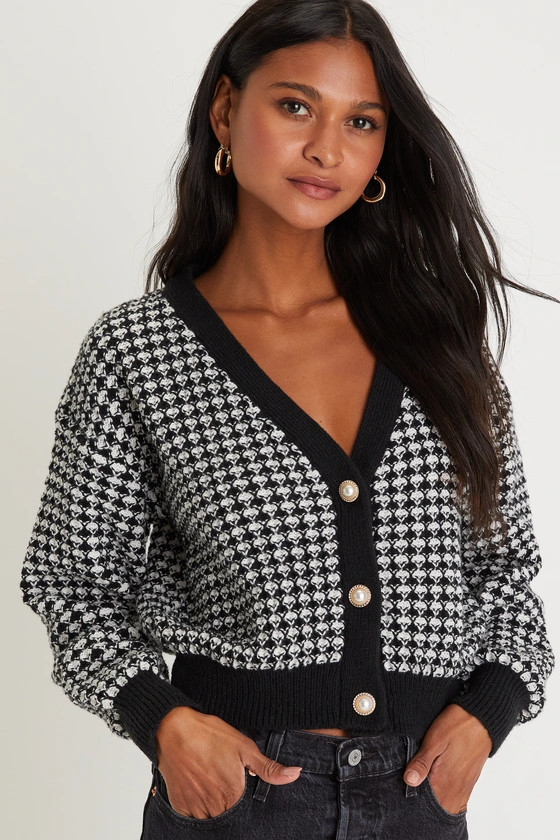 Exceptionally Iconic Black and White Houndstooth Cardigan | Lulus