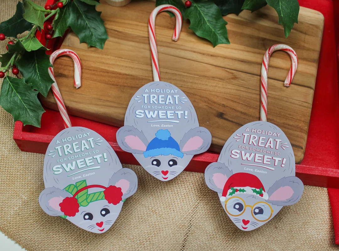 Christmas Mice Candy Cane Treat Printable Christmas Gift Tag - Etsy | Etsy (US)