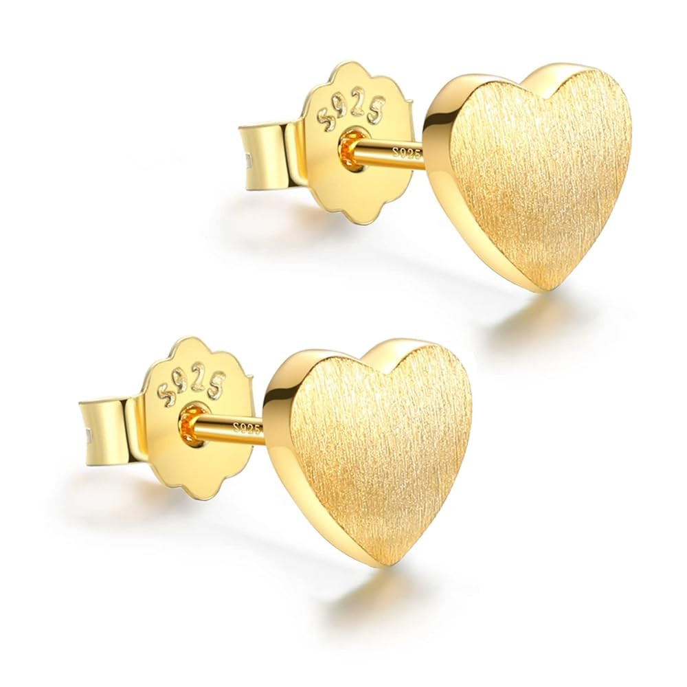 18K Gold Plated Sterling Silver Heart Stud Earrings for Women, Heart Earrings Hypoallergenic Jewe... | Amazon (US)