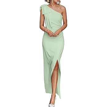 PRETTYGARDEN Women's Summer One Shoulder Long Formal Dresses Sleeveless Ruched Bodycon Wedding Gu... | Amazon (US)