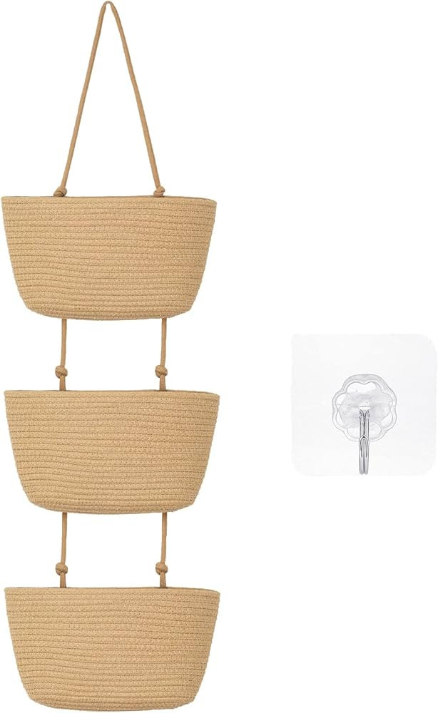 Woven Hanging Baskets for Organizing 3 Tier Hanging Wall Basket Decorative Wall Hanging Storage B... | Amazon (US)