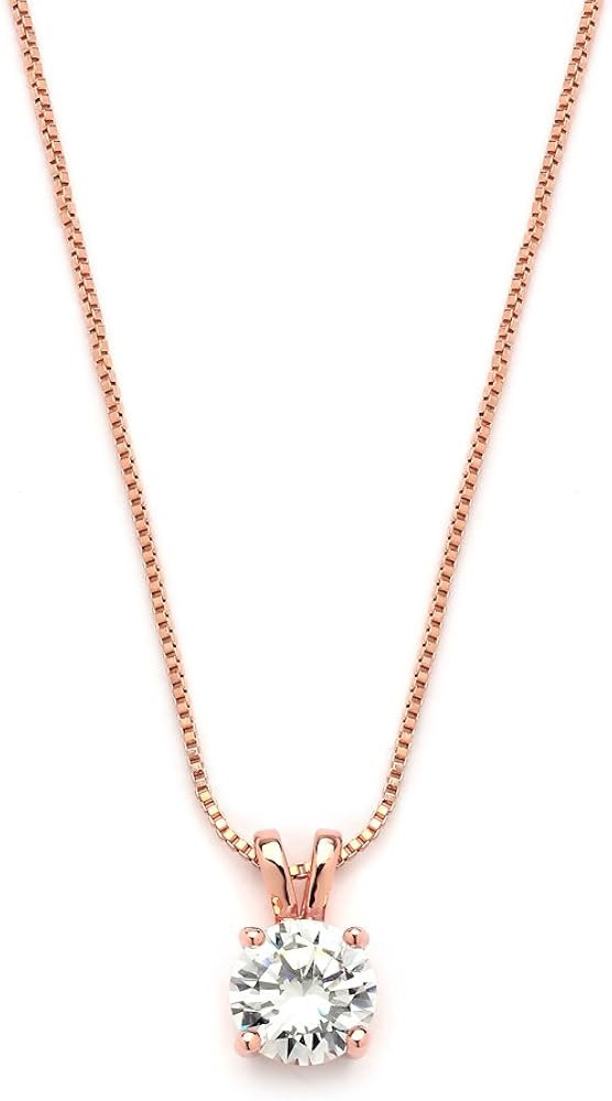 Mariell Cubic Zirconia Crystal Rose Gold Pendant Necklace for Women, 2 Carat CZ Bridal Wedding Je... | Amazon (US)