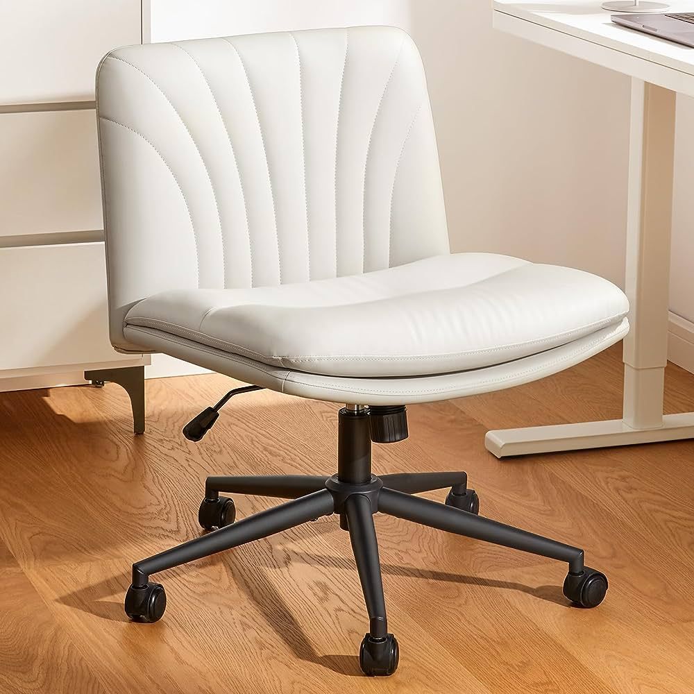 Marsail Armless-Office Desk Chair with Wheels: PU Leather Cross Legged Wide Chair,Comfortable Adj... | Amazon (US)