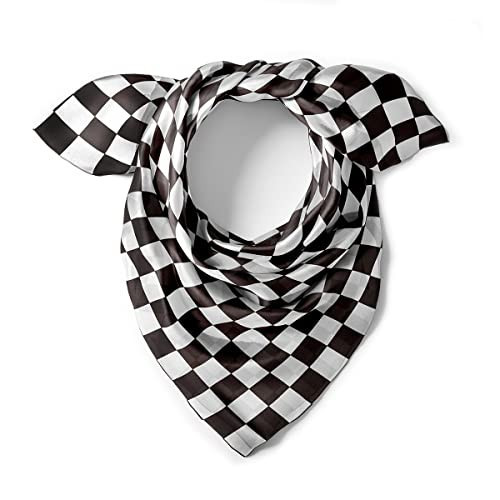 INAINI Black White Checkered Silk Scarf - Checkered Flag Bandana - Checkerboard Neck Scarf - Pure Natural Silk Handkerchief 21" x 21 inch | Amazon (US)