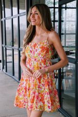 Kassey Floral Mini Dress, Orange Multi | North & Main Clothing Company