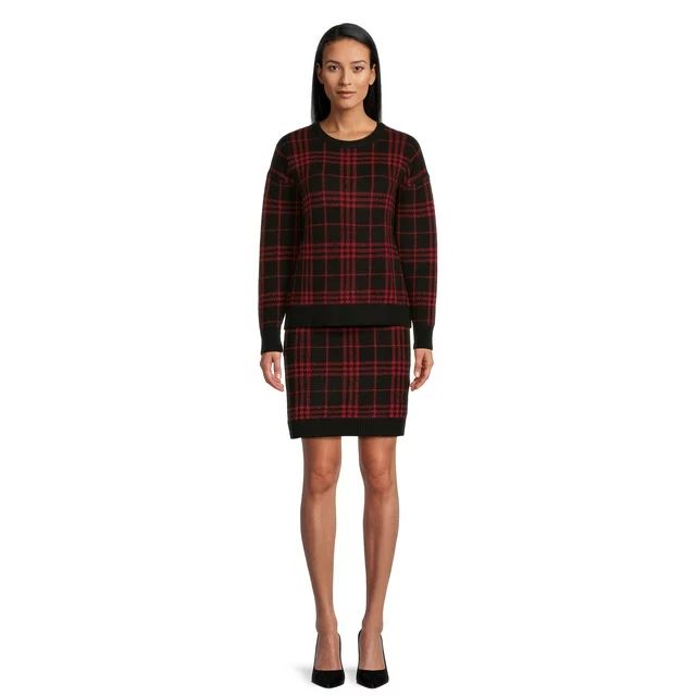 Time and Tru Women's Plaid Crewneck Sweater and Skirt Set, 2-Piece, Sizes XS-XXXL | Walmart (US)