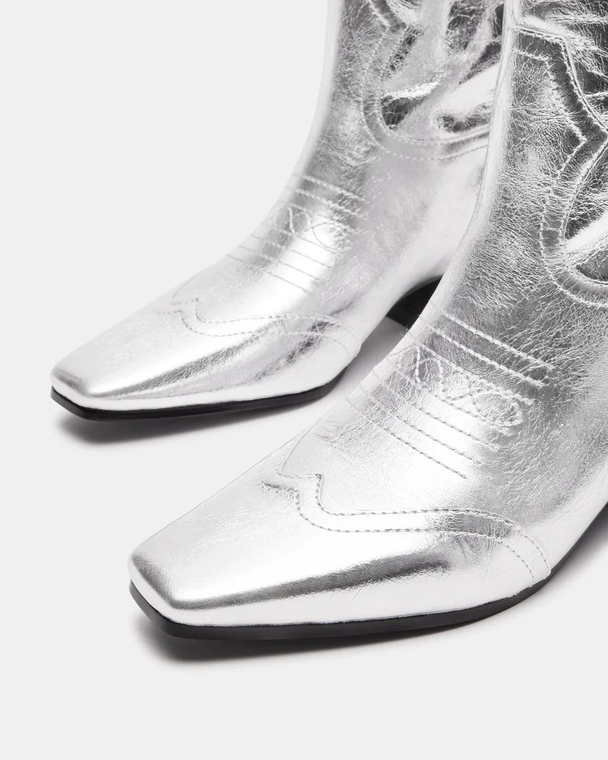 DOLLIE Silver Leather Western Boot | Women's Boots | Steve Madden (US)