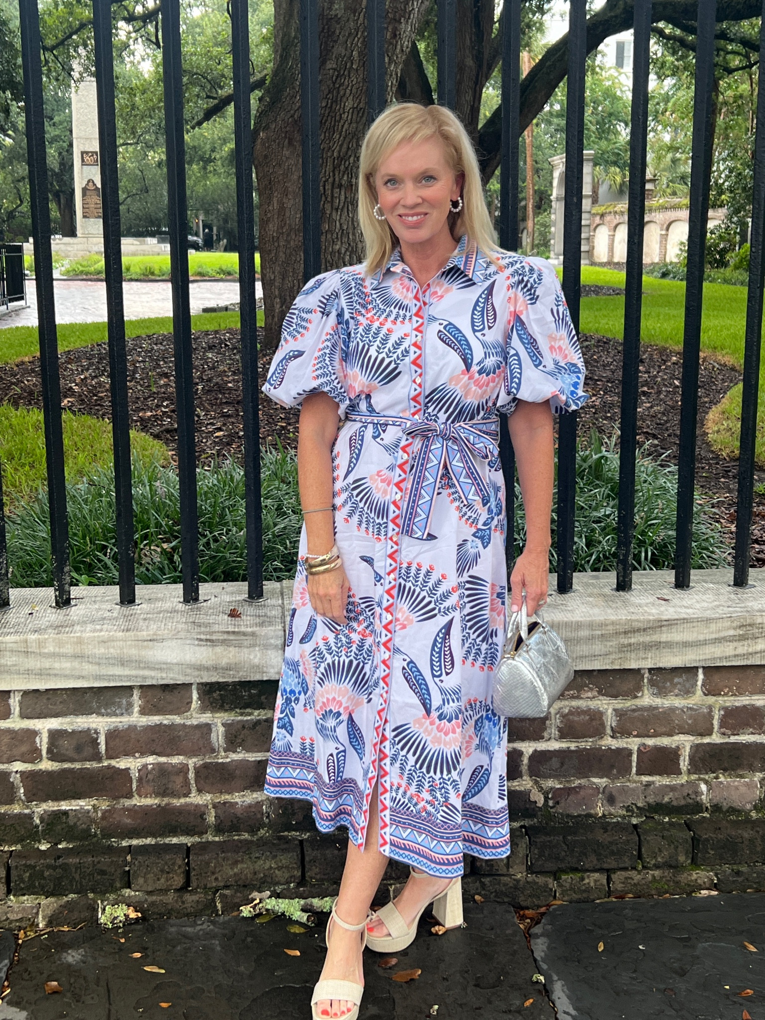 Charleston girl wearing a preppy Buca Grande dress.   Style for ladies over 40. Southern preppy dress 

#LTKOver40 #LTKStyleTip