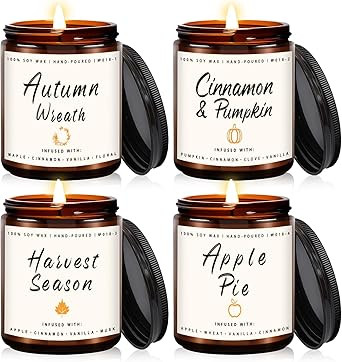 Fall Candle Set | 4pack Fall Scented Candles for Home - Soy Candles for Home Scented, Autumn Cand... | Amazon (US)