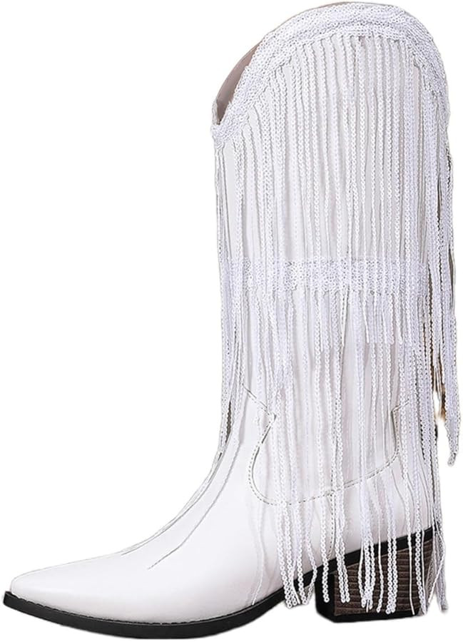 Sparkly Fringe Cowgirl Boots for Women Wide Calf, Glitter Sequined Booties​ | Amazon (US)