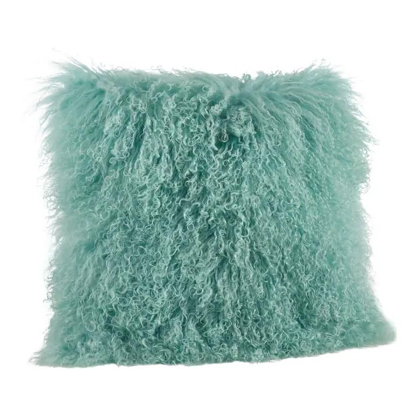 Wool Mongolian Lamb Fur Decorative Throw Pillow - 16 X 16 - Mint | Bed Bath & Beyond