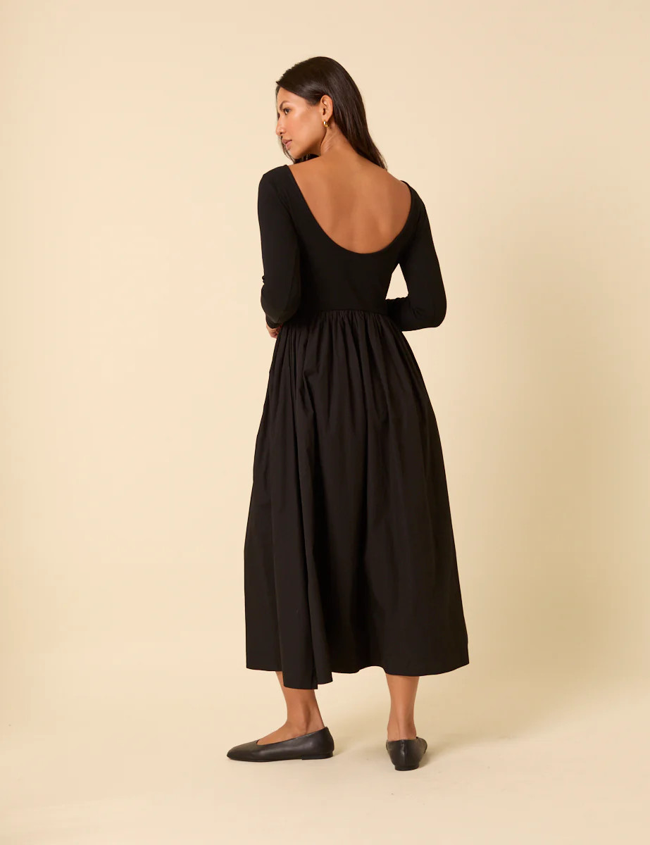 Black Long Sleeve A-Line Penni Midi Dress | Nobody's Child