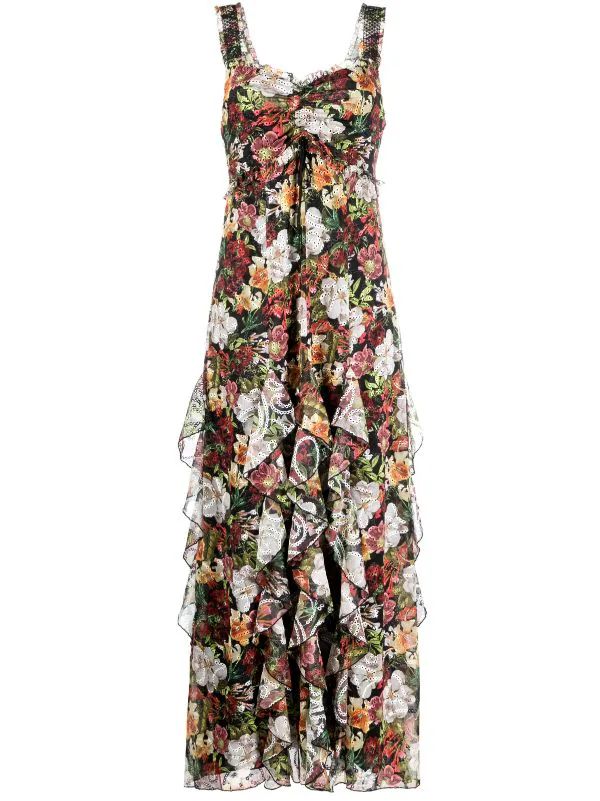 Alice + Olivia ruffled-trim floral-print Maxi Dress - Farfetch | Farfetch Global