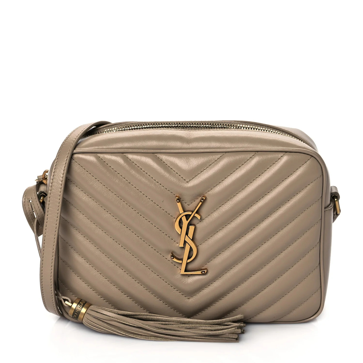 SAINT LAURENT Calfskin Matelasse Monogram Lou Camera Bag Dark Beige | FASHIONPHILE | FASHIONPHILE (US)