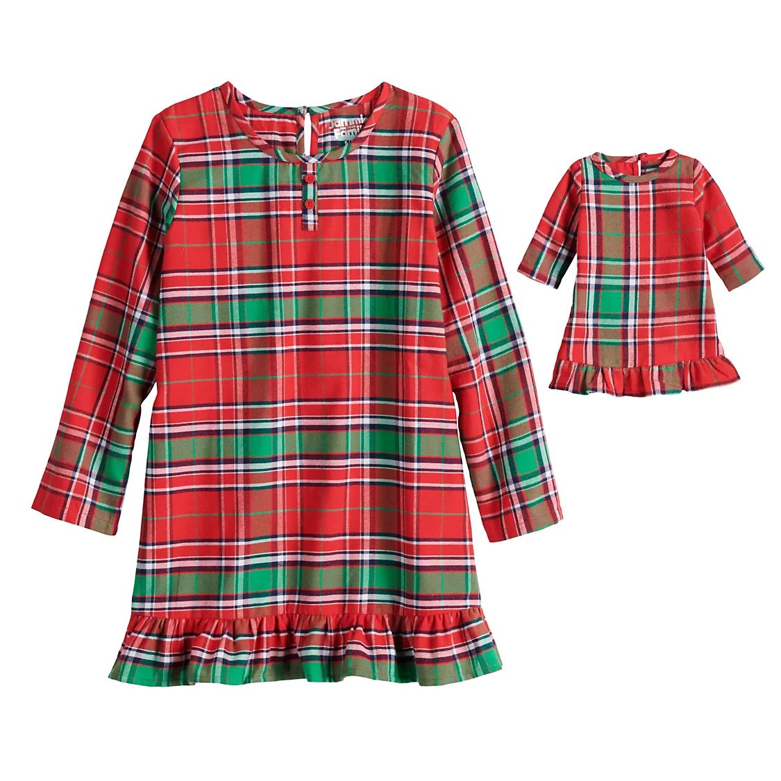 Girls 4-16 Jammies For Your Families® Jingle All The Way Plaid Dorm Nightgown & Doll Dress Set | Kohl's