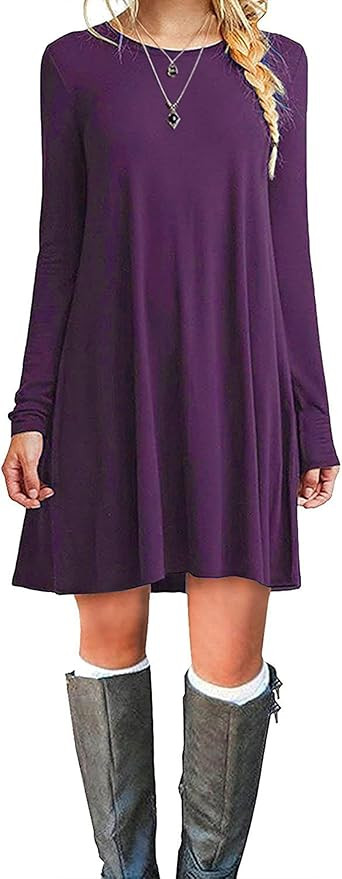 MOLERANI Women's Casual Plain Simple Long Sleeve T-Shirt Loose Dress | Amazon (US)