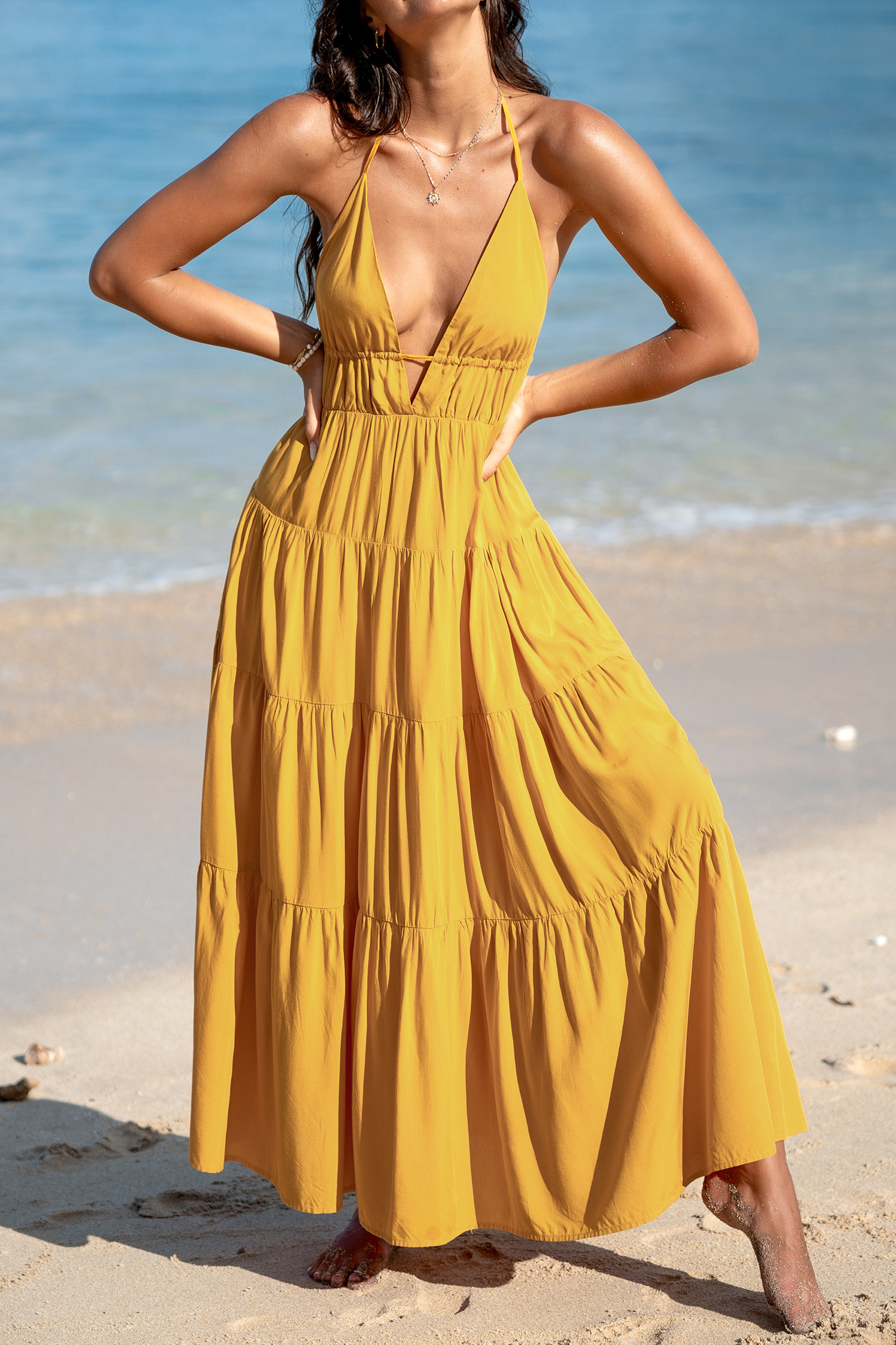 Yellow Halterneck Maxi Dress | Cupshe US